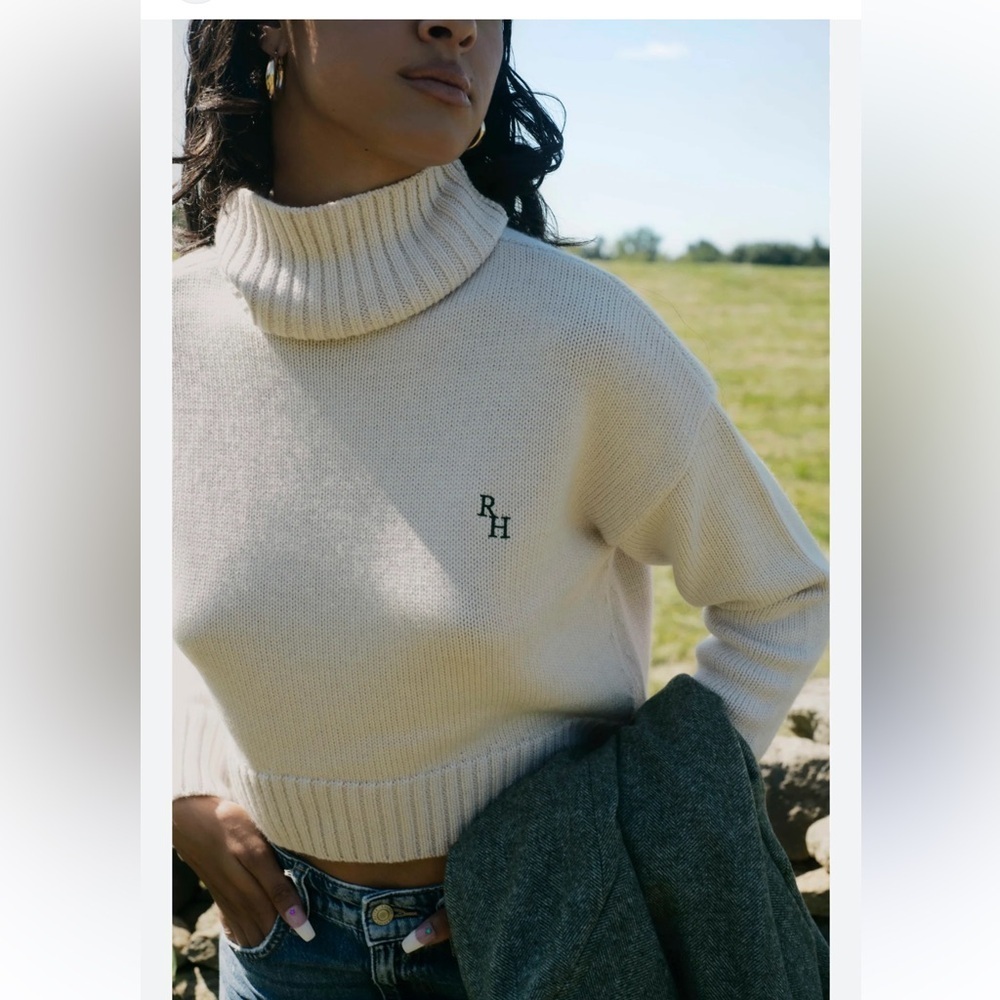 Recreational Habits Athos Cropped Turtleneck Sweater In Oatmeal New With Tags! — image 3 of 8